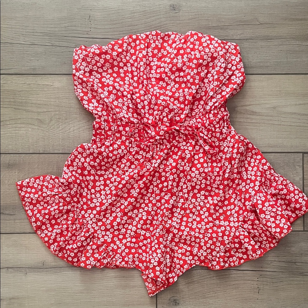 Red Floral Strapless Romper